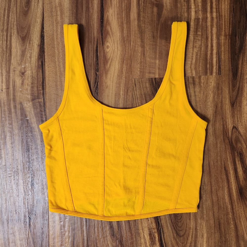 NWOT Pacsun Yellow/Orange Stretchy Cropped PacCares Bustier Tank Top Size Small